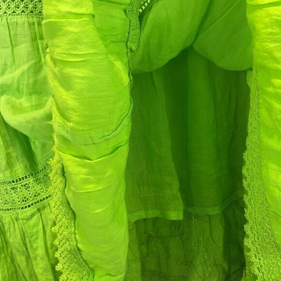 KommotionNY Boho Pull On  Tiered embellished Crochet detailed green skirt Large - Picture 9 of 10